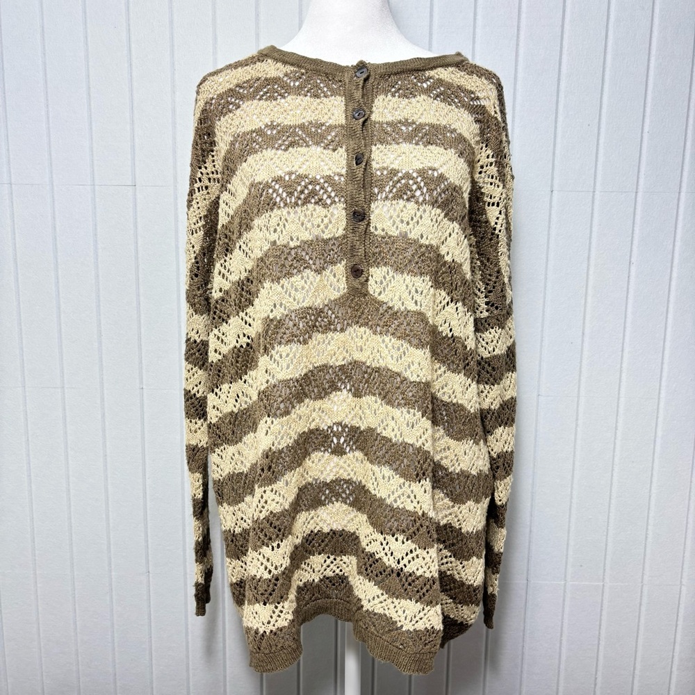 Peruvian Connection Vintage‎ Crochet knit Brown and Cream Striped Sweater Size L